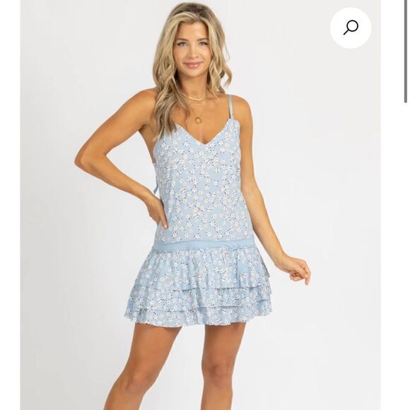New Blue Floral Layered Dress - Picture 1 of 3